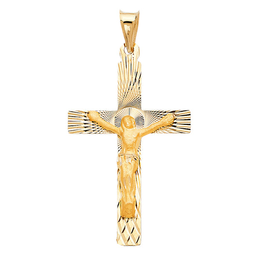 14K Yellow Gold Diamond-Cut Crucifix Pendant aprox 1 1/2" tall