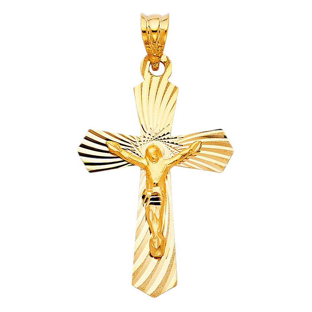 14K Yellow Gold Diamond-Cut Crucifix Pendant aprox 1" tall