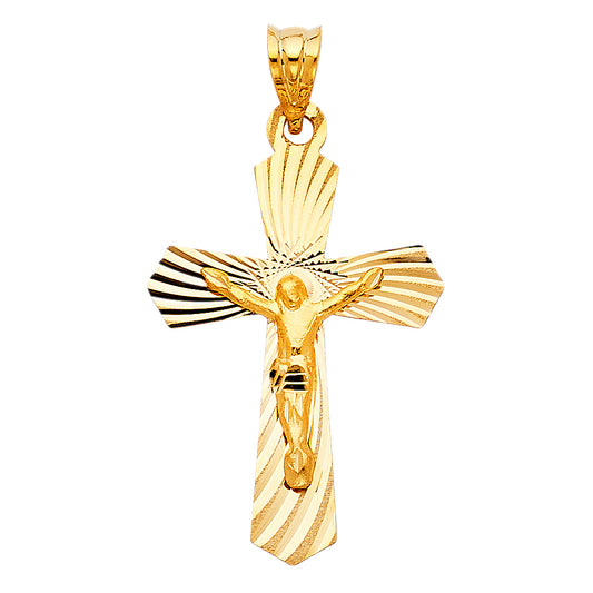 14K Yellow Gold Diamond-Cut Crucifix Pendant aprox 1" tall
