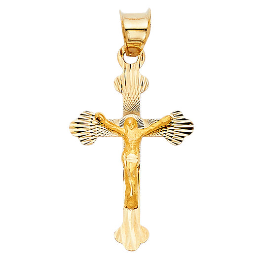 14K Yellow Gold Diamond-Cut Crucifix Pendant aprox 1" tall