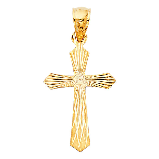 14K Yellow Gold Diamond-Cut Sunburst Cross Pendant aprox 3/4" tall