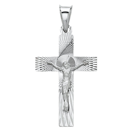 14K White Gold Diamond-Cut Crucifix Pendant aprox 1" tall