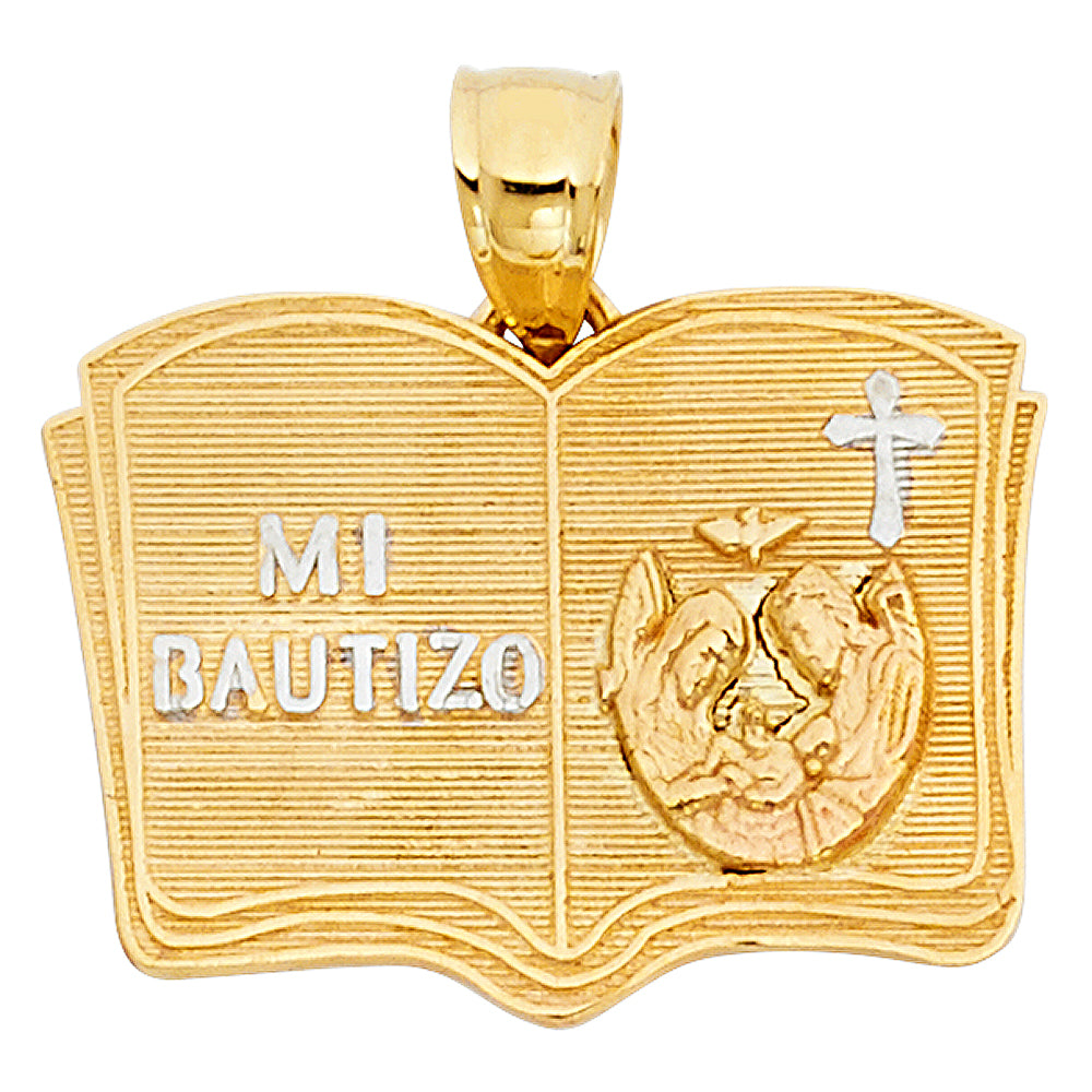 14K Tri-Color Gold Mi Bautizo Book Baptism Pendant
