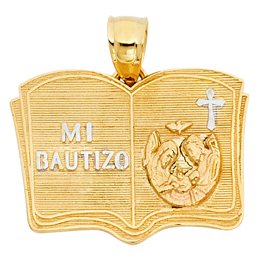 14K Tri-Color Gold Mi Bautizo Book Baptism Pendant