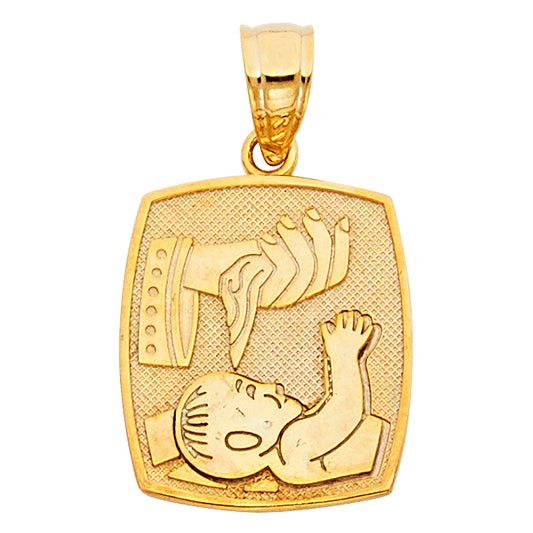 14K Yellow Gold Baptism Square Medallion Pendant