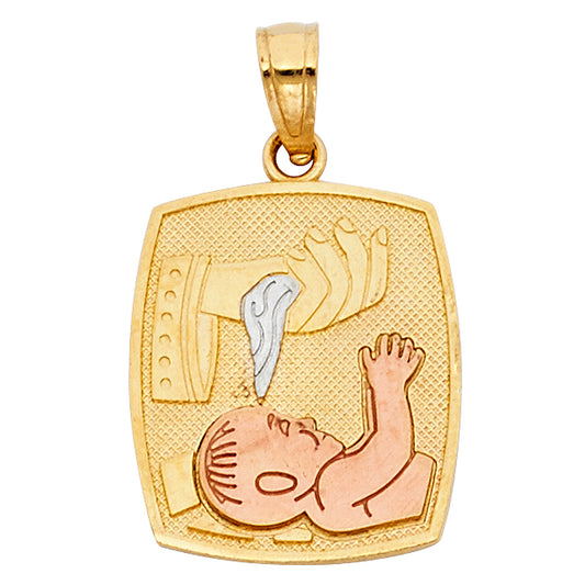 14K Tri-Color Gold Baptism Medallion Pendant