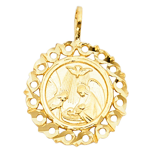 14K Yellow Gold Filigree Baptism Round Medallion Pendant