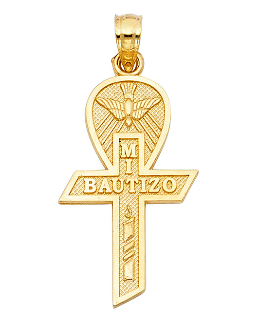 14K Yellow Gold Diamond-Cut Mi Bautizo Cross Pendant