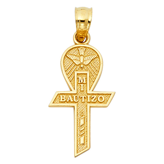 14K Yellow Gold Diamond-Cut Mi Bautizo Cross Pendant