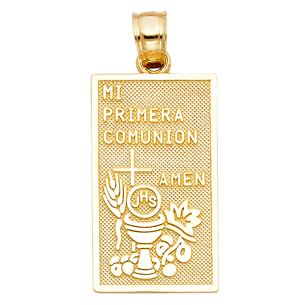 14K Yellow Gold Mi Primera Comunión Rectangular Pendant