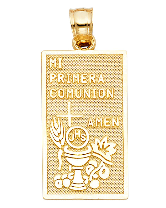 14K Yellow Gold Mi Primera Comunión Rectangular Pendant