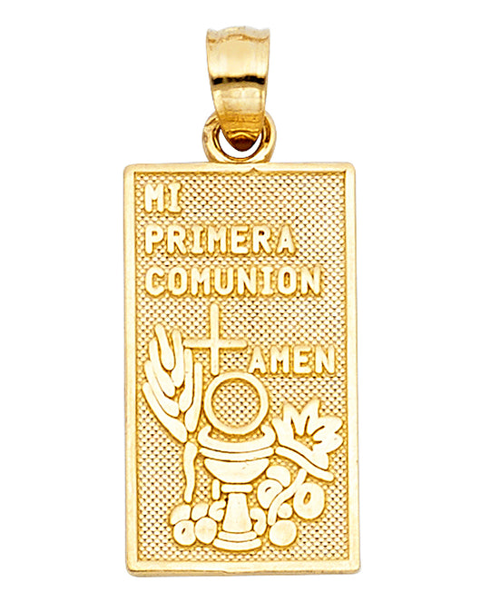 14K Yellow Gold Mi Primera Comunión Rectangular Pendant