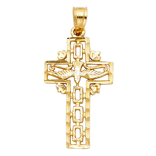 14K Yellow Gold Holy Spirit Filigree Cross Pendant