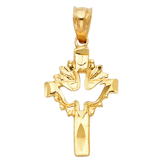 14K Yellow Gold Holy Spirit Cut-Out Cross Pendant