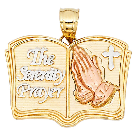 14K Tri-Color Gold Serenity Prayer Book Pendant