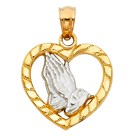 14K Two-Tone Gold Heart Praying Hands Pendant