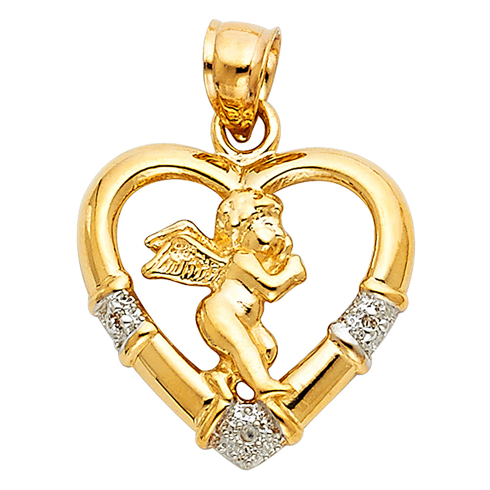 14K Two-Tone Gold Angel Heart CZ Pendant
