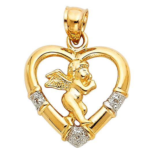 14K Two-Tone Gold Angel Heart CZ Pendant
