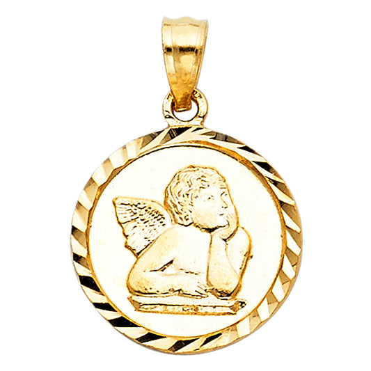 14K Yellow Gold Guardian Angel Medallion Pendant