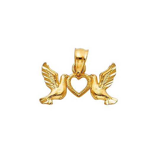 14K Yellow Gold Dove & Heart Design Pendant