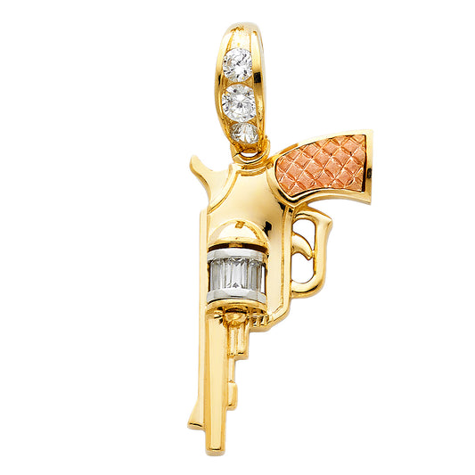 14K Two-Tone Gold CZ Revolver Pendant 1.4" Tall