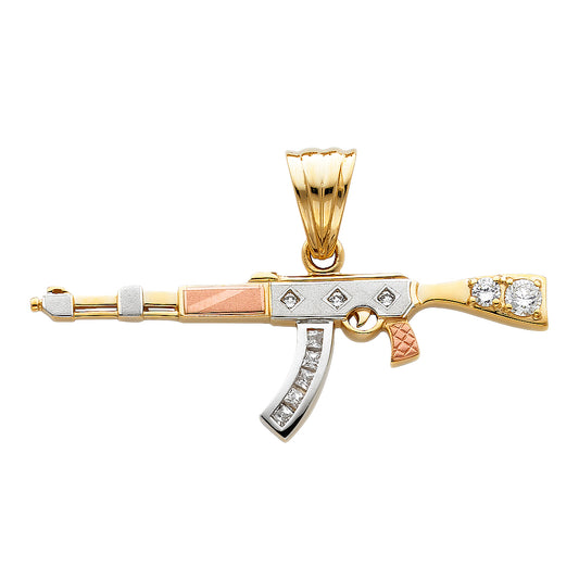 14K Two-Tone Gold CZ Rifle Pendant 0.8" Tall