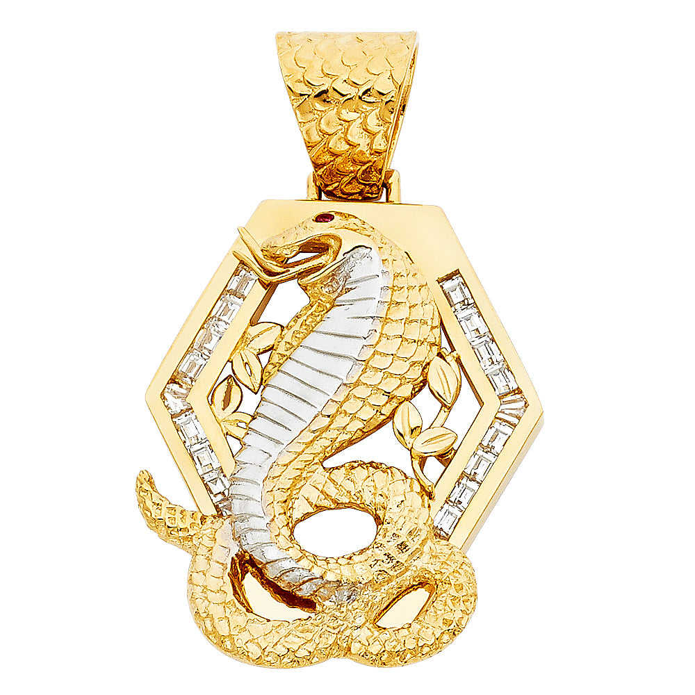 14K Two-Tone Gold Cobra Pendant with CZ
