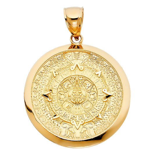 14K Yellow Gold Aztec Calendar Medallion 1.4" Tall