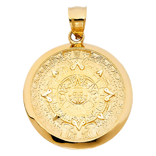14K Yellow Gold Aztec Calendar Medallion 1" Tall