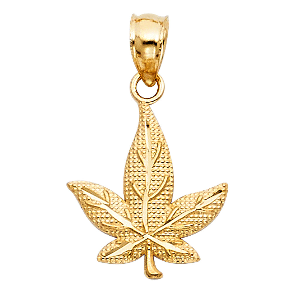 14K Yellow Gold Leaf Design Pendant 0.6" Tall