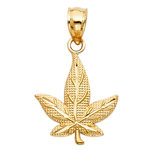 14K Yellow Gold Leaf Design Pendant 0.6" Tall