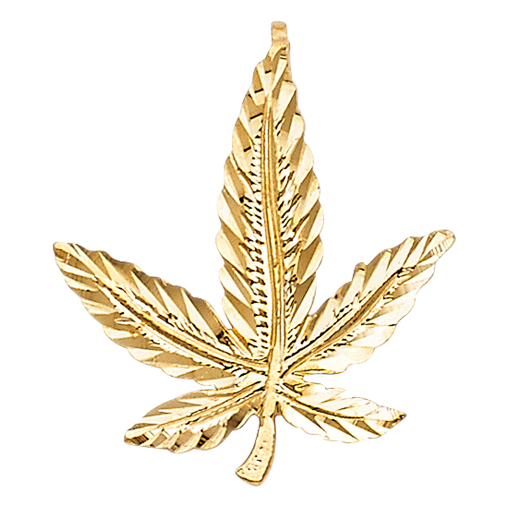 14K Yellow Gold Leaf Design Pendant 0.8" Tall