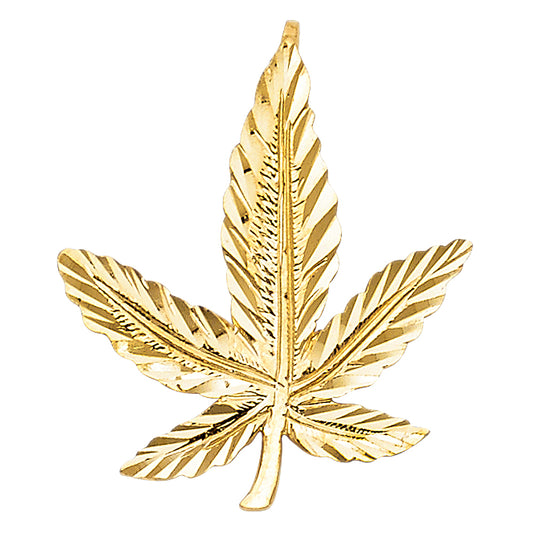 14K Yellow Gold Leaf Design Pendant 1.0" Tall
