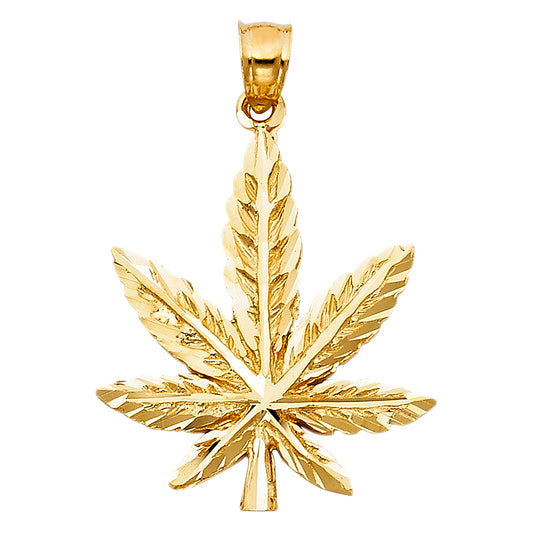 14K Yellow Gold Leaf Design Pendant 1.1" Tall