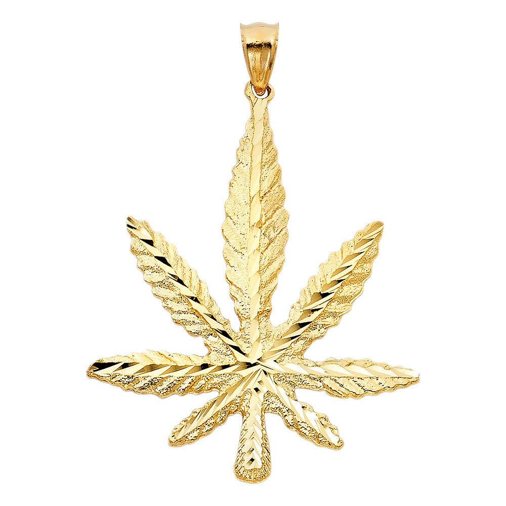 14K Yellow Gold Leaf Design Pendant 2.0" Tall