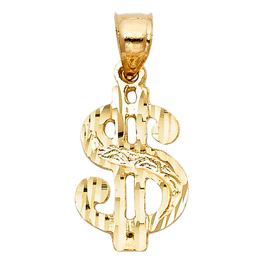 14K Yellow Gold Filigree Dollar Sign Pendant 0.7" Tall