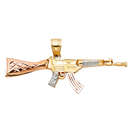 14K Tri-Color Gold Rifle Pendant 0.8" Tall