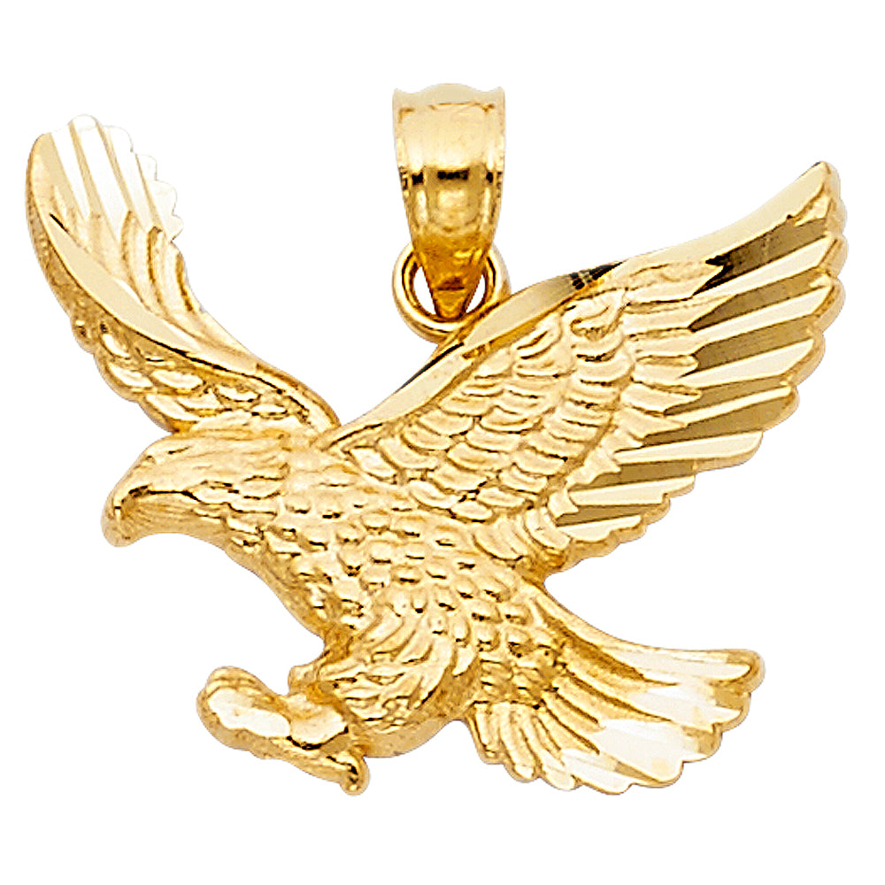 14K Yellow Gold Eagle Design Pendant 0.7" Tall