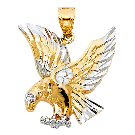14K Two-Tone Gold Eagle Pendant 0.9" Tall