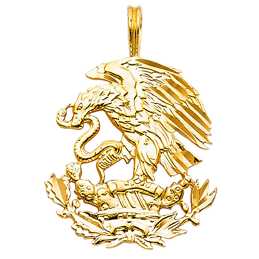 14K Yellow Gold Mexican Eagle Pendant 0.9" Tall