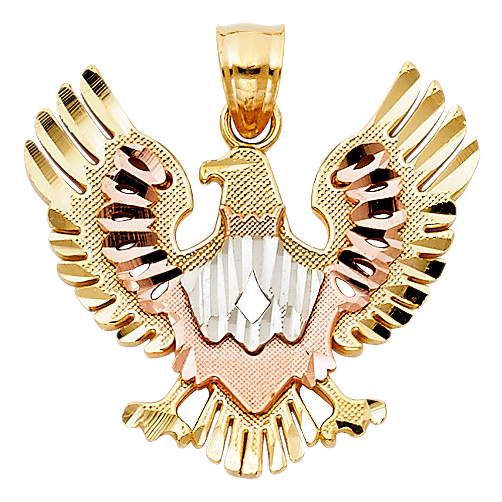 14K Tri-Color Gold Mexican Eagle Pendant 1.8" Tall