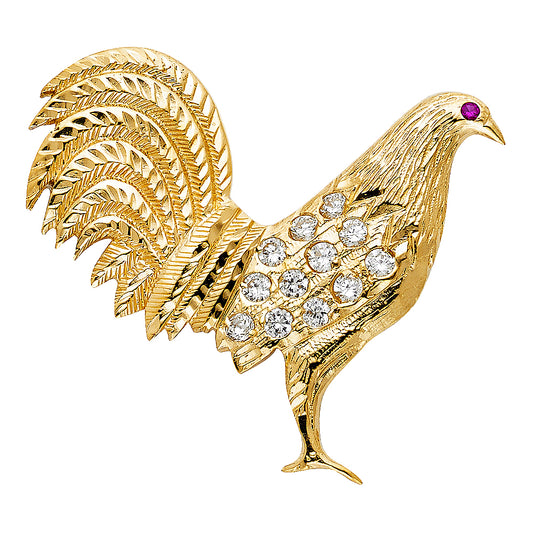 14K Yellow Gold Rooster CZ Pendant