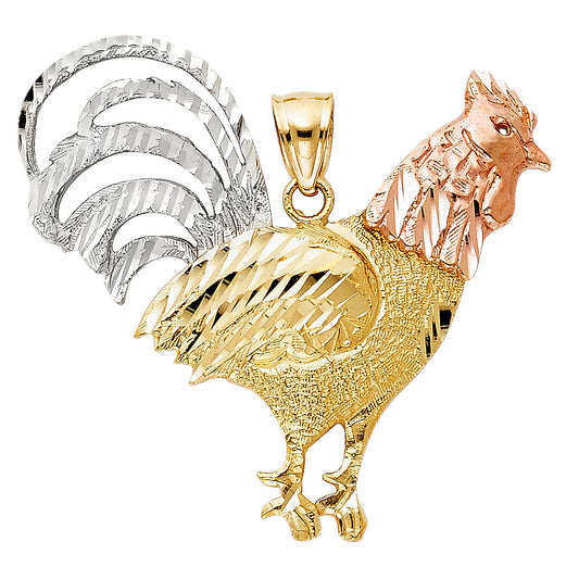 14K Tri-Color Gold Rooster Pendant