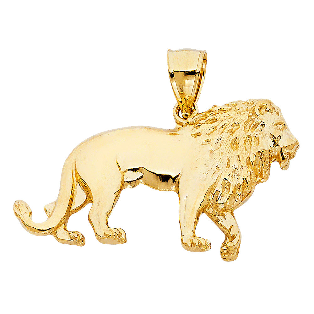 14K Yellow Gold Lion Pendant 0.9" Tall