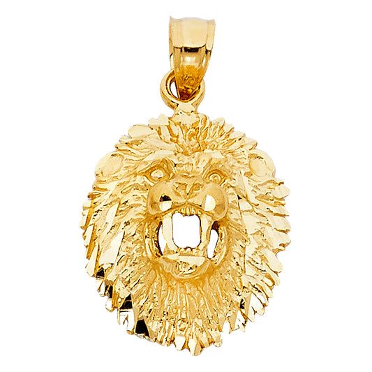 14K Yellow Gold Lion Head Pendant 0.8" Tall