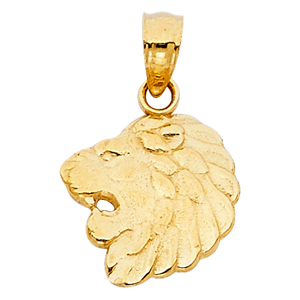14K Yellow Gold Lion Head Pendant 0.5" Tall