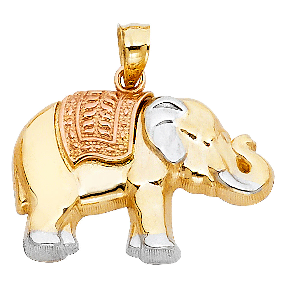 14K Tri-Color Gold Elephant Pendant 0.6" Tall