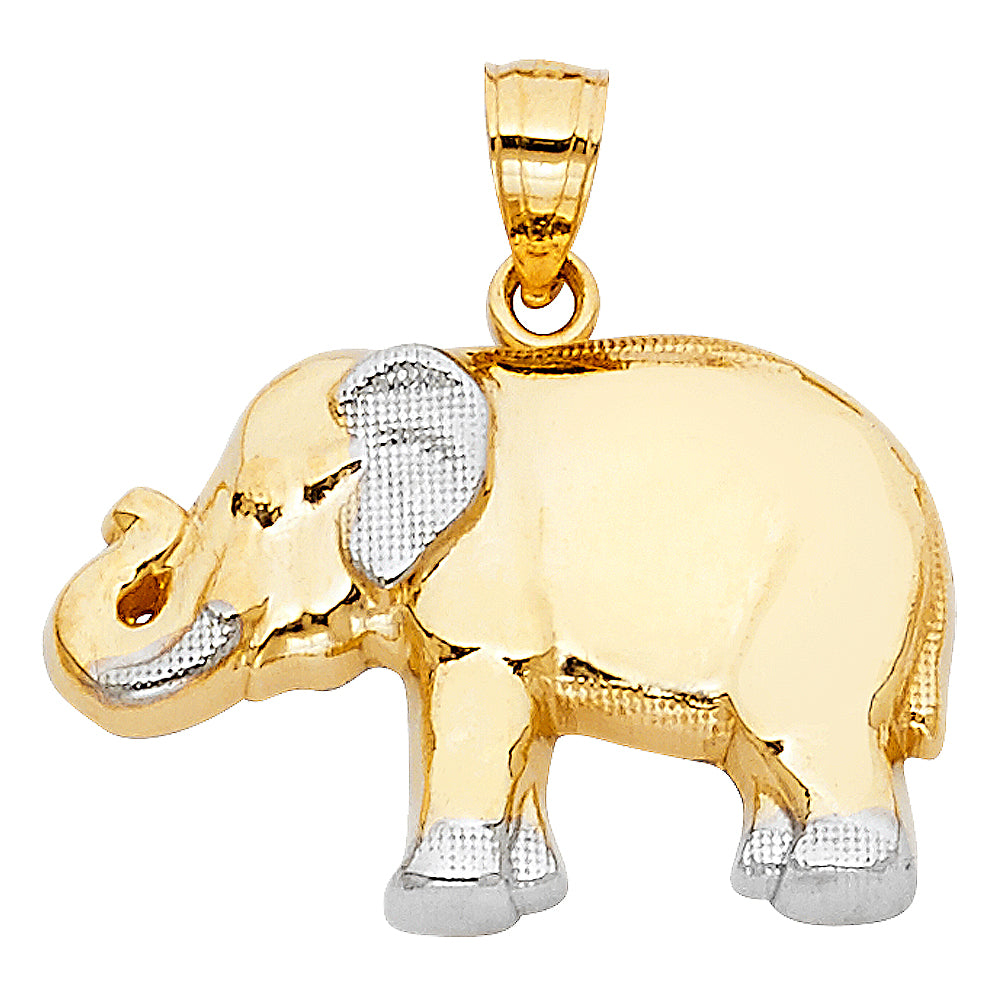 14K Two-Tone Gold Elephant Pendant 0.6" Tall
