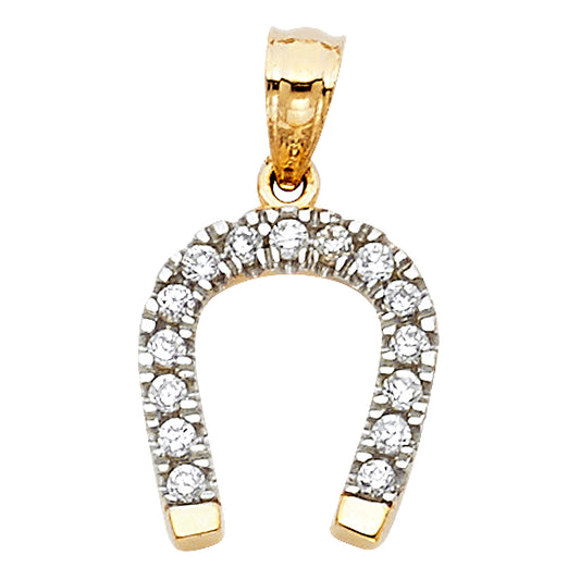 14K Two-Tone Gold Horseshoe CZ Pendant