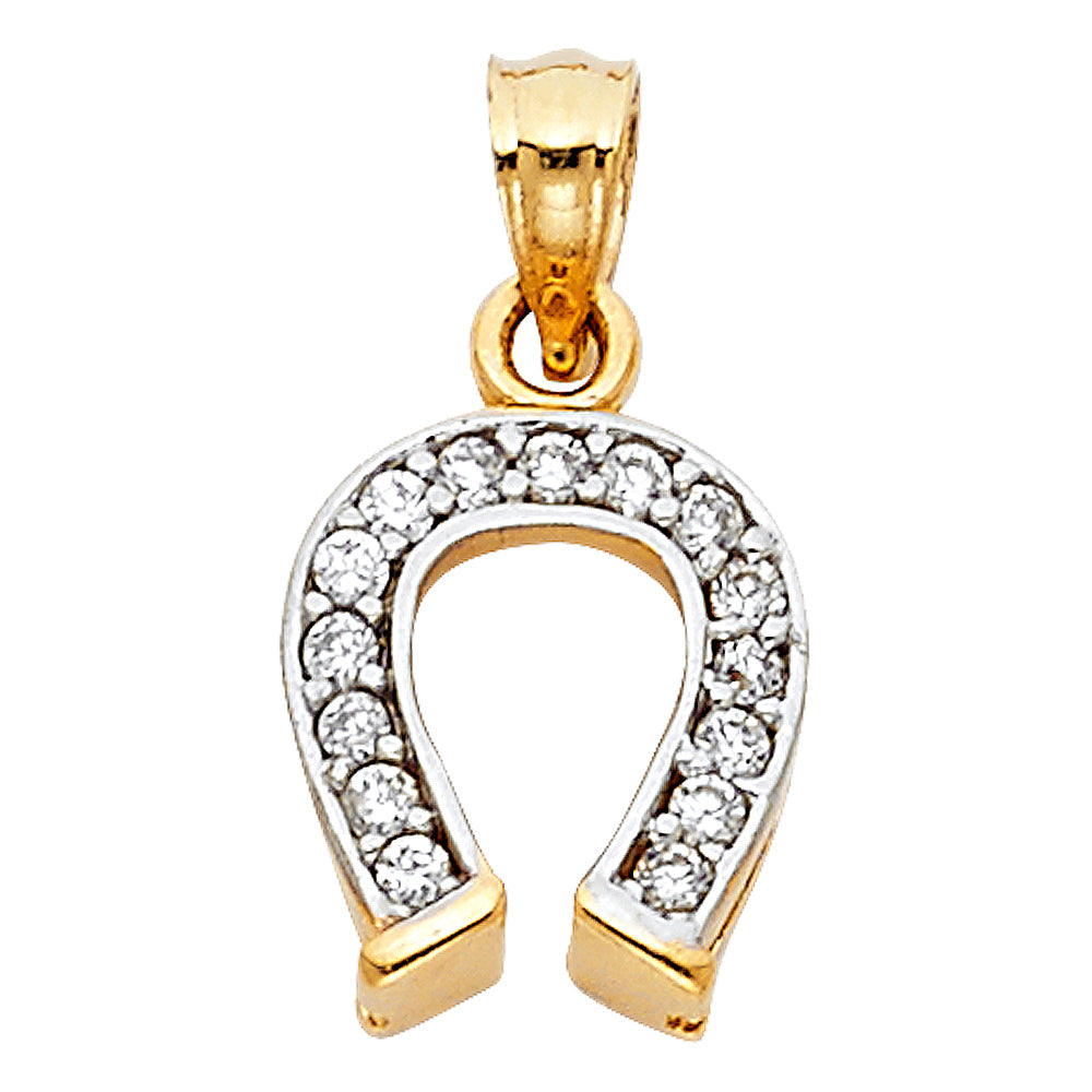 14K Two-Tone Gold Horseshoe CZ Pendant